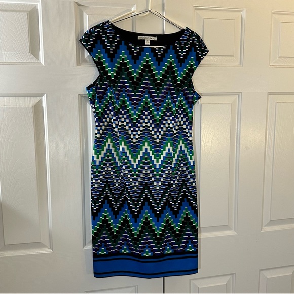 Maggy London dress blue pixelated chevron print - Picture 5 of 12